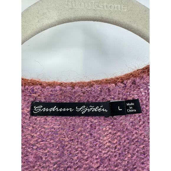 GUDRUN SJODEN Purple Lagenlook Alpaca Wool Cape Cardigan Sweater Size L - Picture 4 of 9